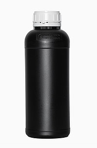 Kunststoff Rundflasche fluoriert: 1,0 Liter, Farbe: schwarz