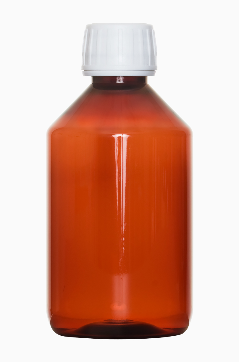 PET Rundflasche: 250 Milliliter, Farbe: braun transparent
