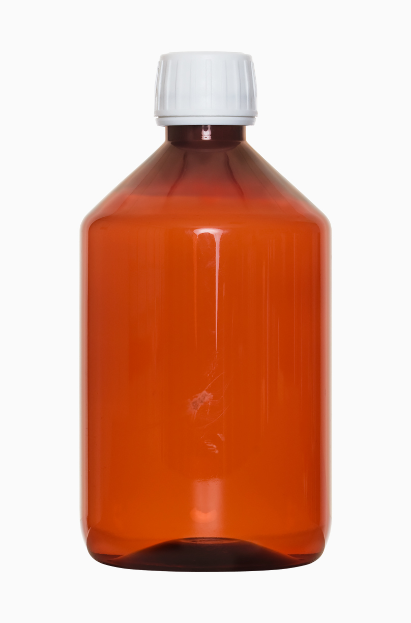 PET Rundflasche: 500 Milliliter, Farbe: braun transparent