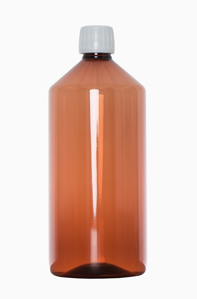 PET Flasche: 1,0 Liter, Farbe: braun transparent