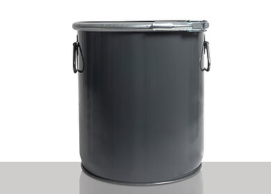 Sheet steel hobbock cylindrical: 15,0 liter, colour: grey RAL 7012