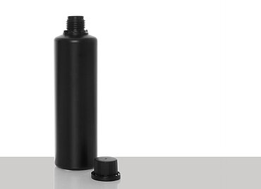 Kunststoff Rundflasche OV 500/28: 500 Milliliter, Farbe: schwarz Kunststoff Rundflasche OV 500/28: 500 Milliliter, Farbe: schwarz