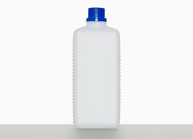 Kunststoff Vierkantflasche OV: 500 Milliliter, Farbe: natur