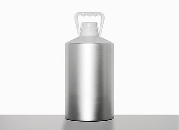 Aluminium bottle tapered shoulder: 6,3 liter, colour: matte silver stained