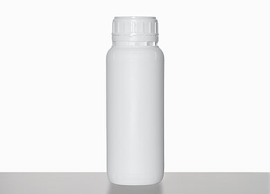 Kunststoff Rundflasche fluoriert: 500 Milliliter, Farbe: weiß