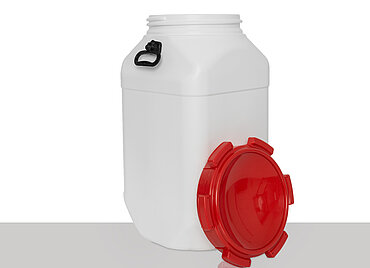 Square wide neck drum: 80,0 liter, colour: white Square wide neck drum: 80,0 liter, colour: white