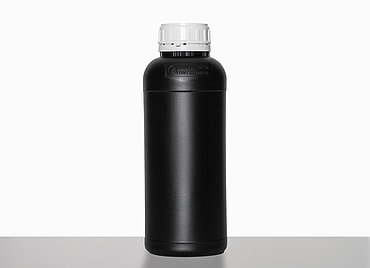 Round bottle fluorinated: 1,0 liter, colour: black