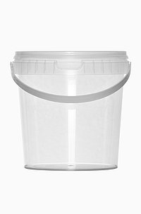 Plastic round bucket: 1,2 liter, colour: clear transparent