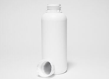 Round bottle fluorinated: 1,0 liter, colour: white Round bottle fluorinated: 1,0 liter, colour: white
