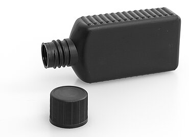 Kunststoff Vierkantflasche: 50 Milliliter, Farbe: schwarz