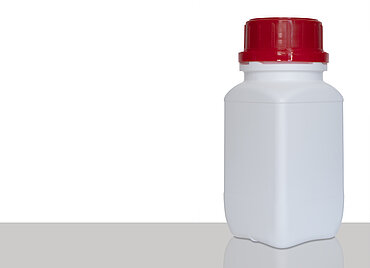 Kunststoff Chemikalienflasche: 250 Milliliter, Farbe: weiß