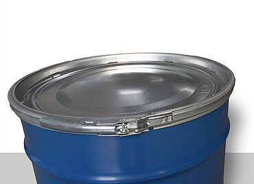 Sheet steel open head drum with inner lacquer: 120,0 liter, colour: blue RAL 5010 Sheet steel open head drum with inner lacquer: 120,0 liter, colour: blue RAL 5010