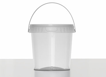 Plastic round bucket: 750 milliliter, colour: clear transparent