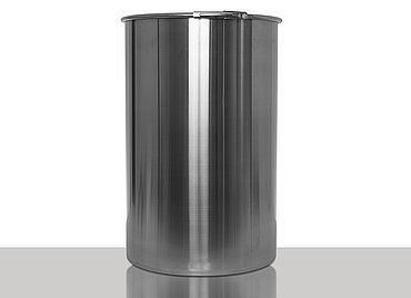 Stainless steel open head drum: 210,0 liter, colour: stainless steel matt