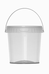 Plastic round bucket: 750 milliliter, colour: clear transparent