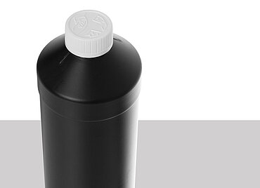 Kunststoff Rundflasche FRZG 1000/28 UN: 1,0 Liter, Farbe: schwarz Kunststoff Rundflasche FRZG 1000/28 UN: 1,0 Liter, Farbe: schwarz