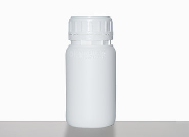 Kunststoff Rundflasche fluoriert: 250 Milliliter, Farbe: weiß