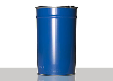 Stahlblech Deckelfass konisch i.l.: 120,0 Liter, Farbe: blau RAL 5010