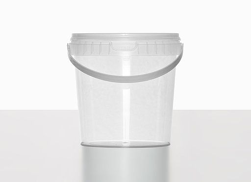 Plastic round bucket: 1,2 liter, colour: clear transparent