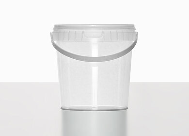 Plastic round bucket: 1,2 liter, colour: clear transparent
