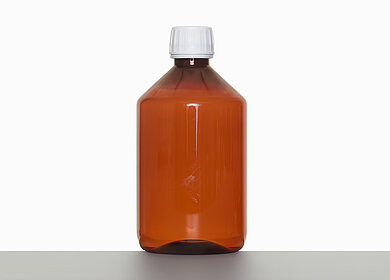 PET Rundflasche: 500 Milliliter, Farbe: braun transparent