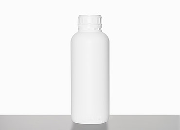 Kunststoff Rundflasche fluoriert: 1,0 Liter, Farbe: weiß