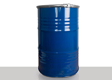 Open head drum with inner lacquer: 216,0 liter, colour: blue RAL 5010