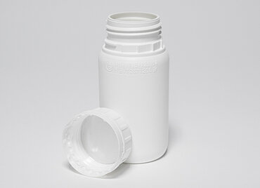 Kunststoff Rundflasche fluoriert: 250 Milliliter, Farbe: weiß Kunststoff Rundflasche fluoriert: 250 Milliliter, Farbe: weiß
