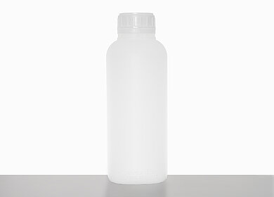 Kunststoff Rundflasche fluoriert: 1,0 Liter, Farbe: natur