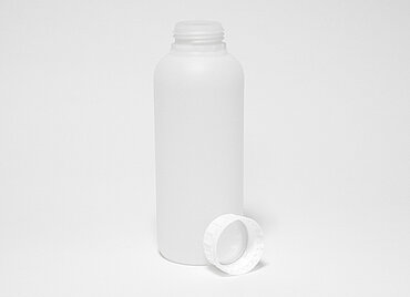 Round bottle fluorinated: 1,0 liter, colour: natural