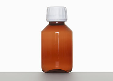 PET Rundflasche: 100 Milliliter, Farbe: braun transparent