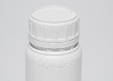 Kunststoff Rundflasche fluoriert: 250 Milliliter, Farbe: weiß Kunststoff Rundflasche fluoriert: 250 Milliliter, Farbe: weiß