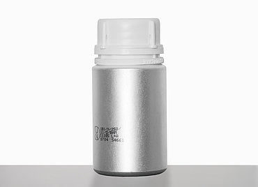 Tapered aluminium bottle: 125 milliliter, colour: matte silver stained