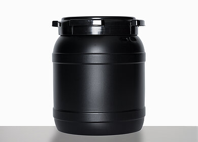 UV resistant wide neck drum: 15,0 liter, colour: black