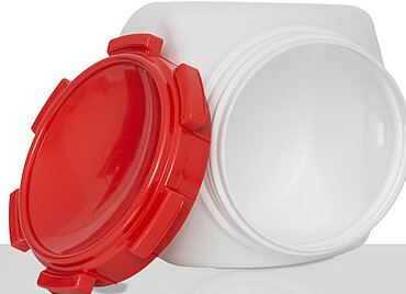 Square wide neck drum: 40,0 liter, colour: white Square wide neck drum: 40,0 liter, colour: white