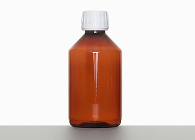 PET Rundflasche: 250 Milliliter, Farbe: braun transparent