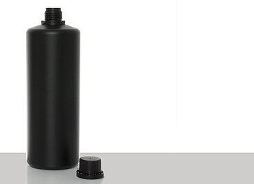 Kunststoff Rundflasche OV 1000/28: 1,0 Liter, Farbe: schwarz Kunststoff Rundflasche OV 1000/28: 1,0 Liter, Farbe: schwarz
